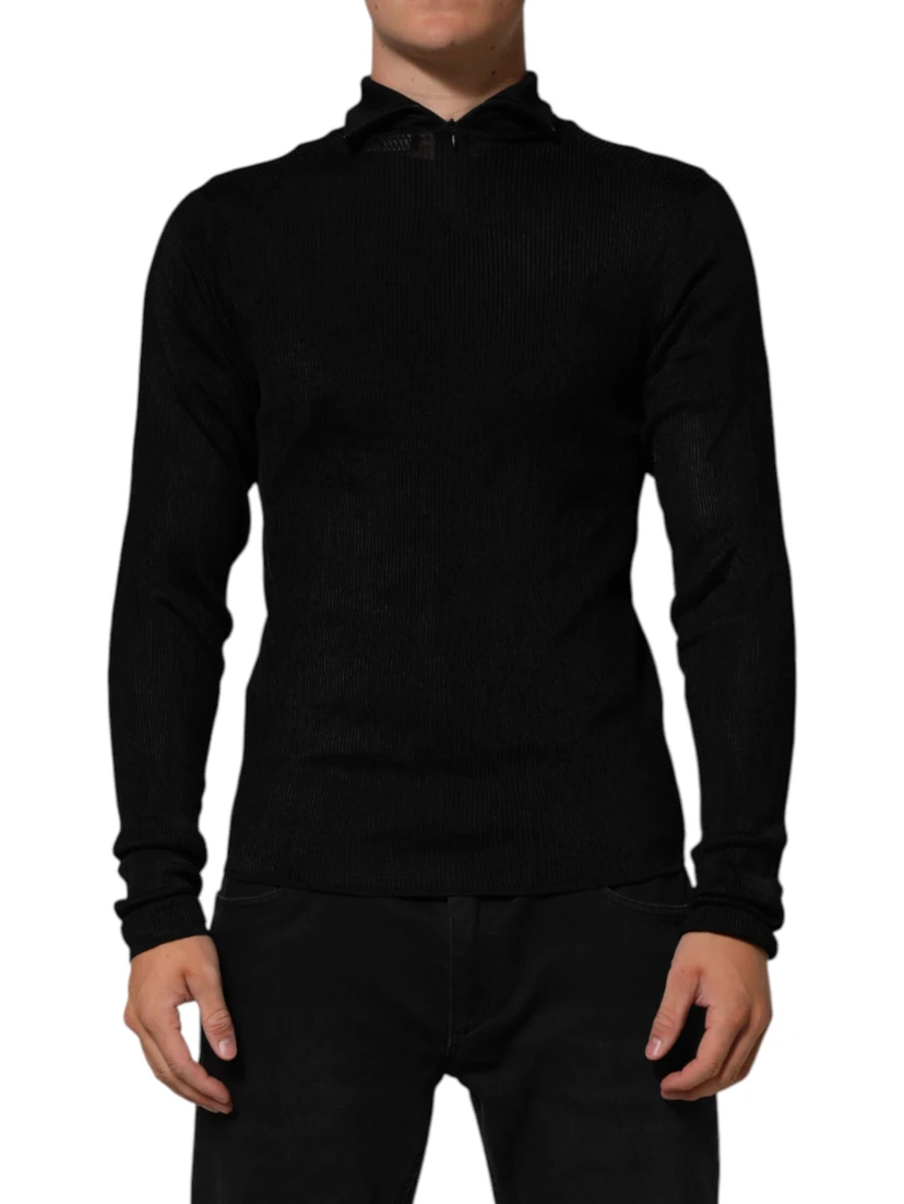 Black Viscose Turtle Neck Pullover Sweater