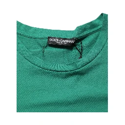 Green Cotton Graphic Logo Print Crewneck T-shirt