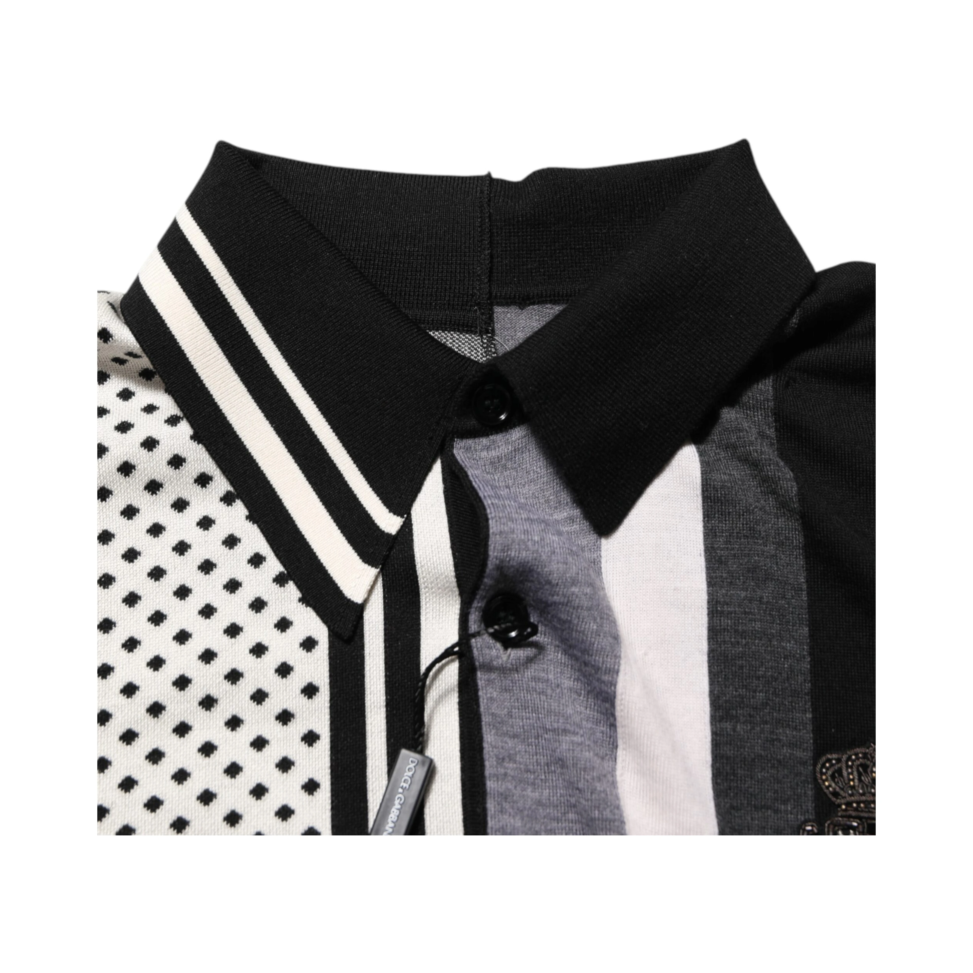 Black White Polka Dot Collared Polo T-shirt