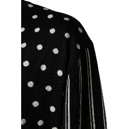 Black White Stripe Polka V-Neck Pullover Sweater