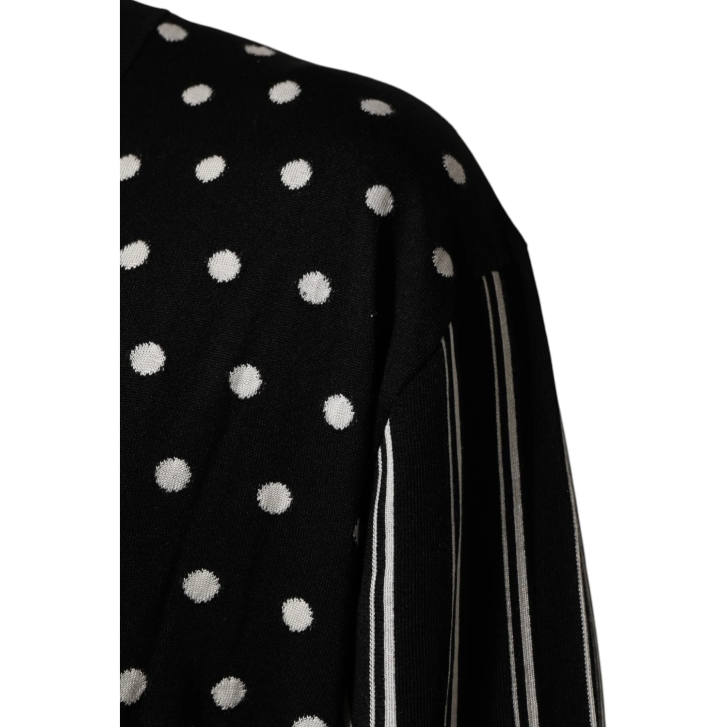 Black White Stripe Polka V-Neck Pullover Sweater