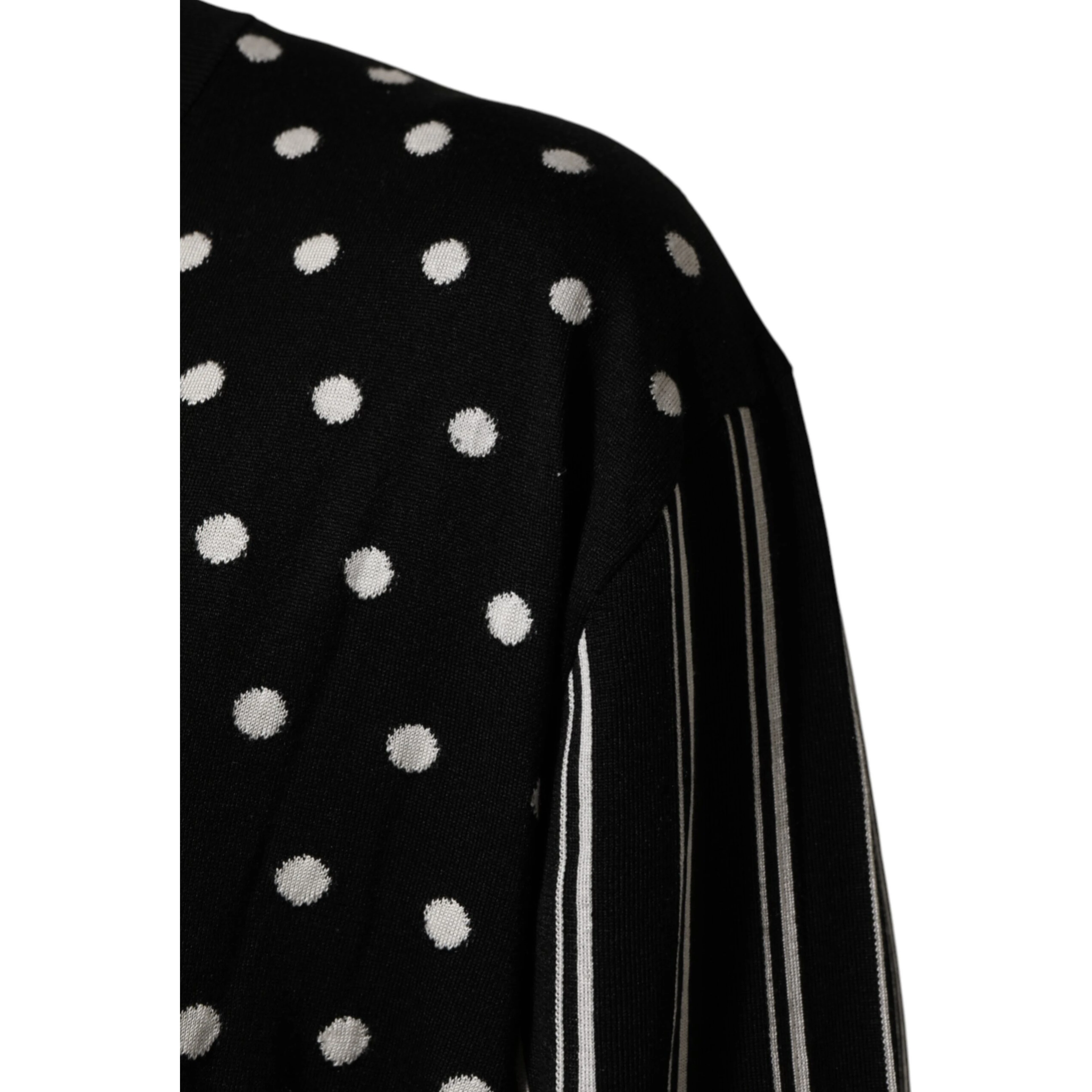 Black White Stripe Polka V-Neck Pullover Sweater