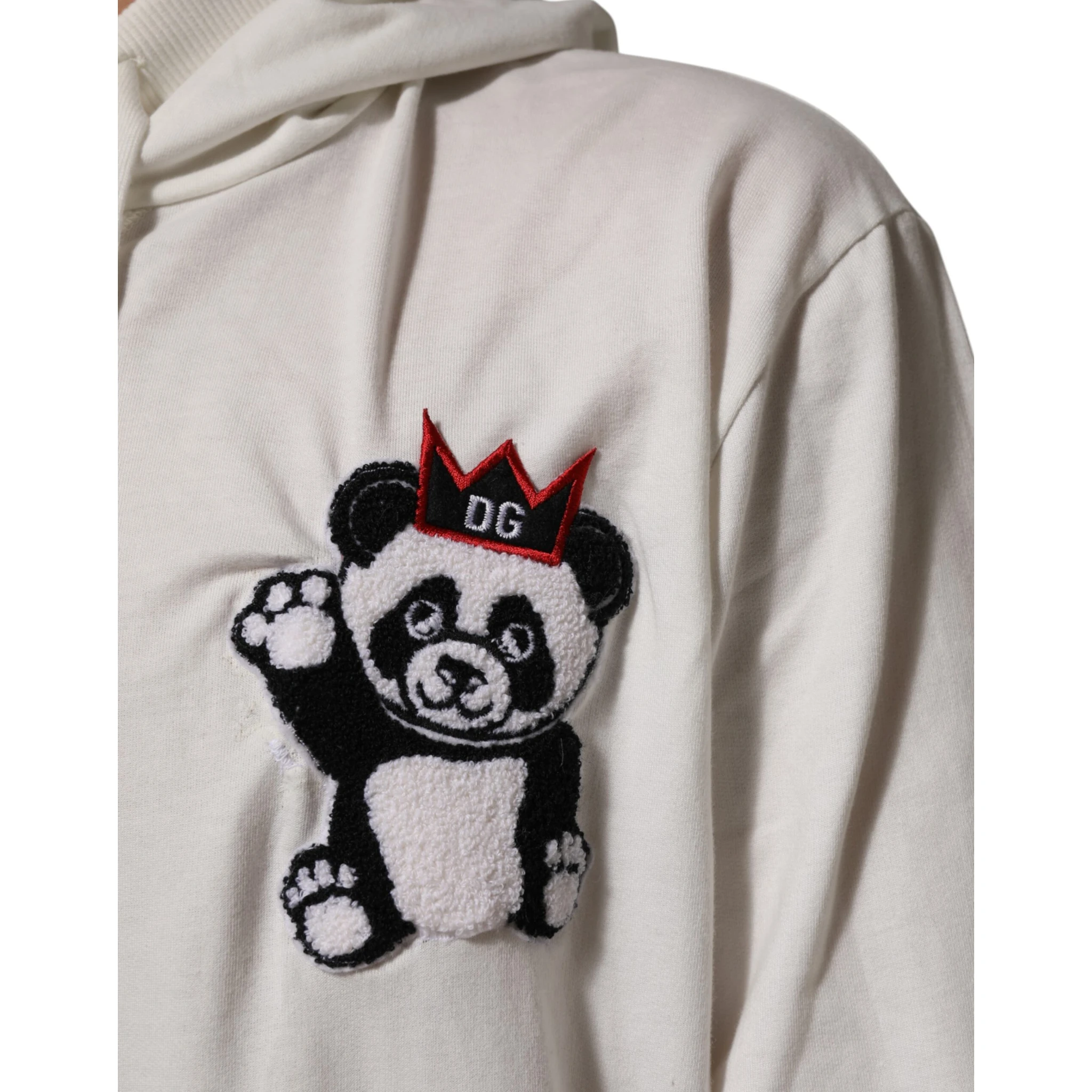 Off White Cotton Panda Hooded Sweatshirt Sweater