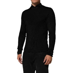 Black Viscose Turtle Neck Pullover Sweater
