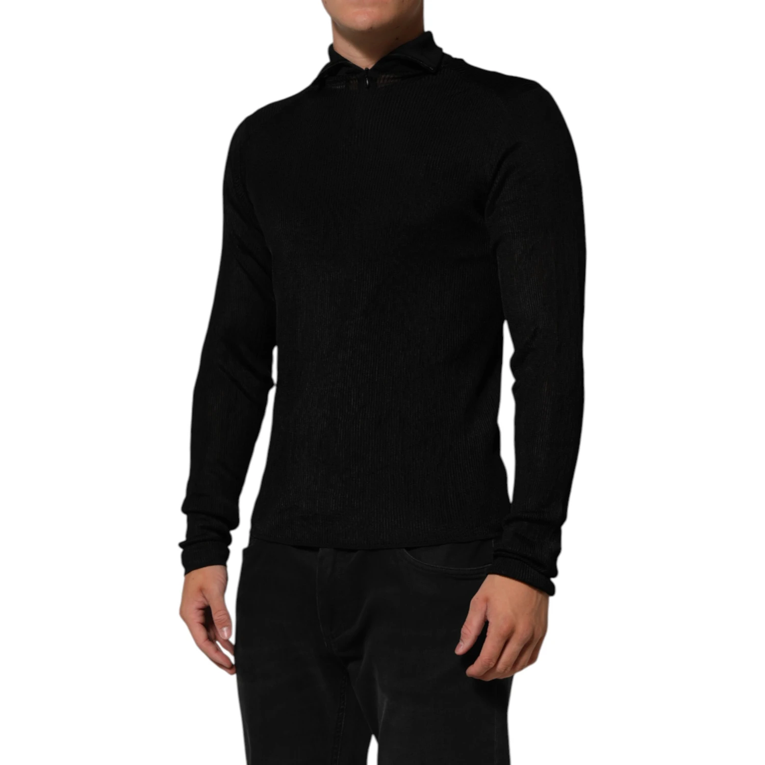 Black Viscose Turtle Neck Pullover Sweater