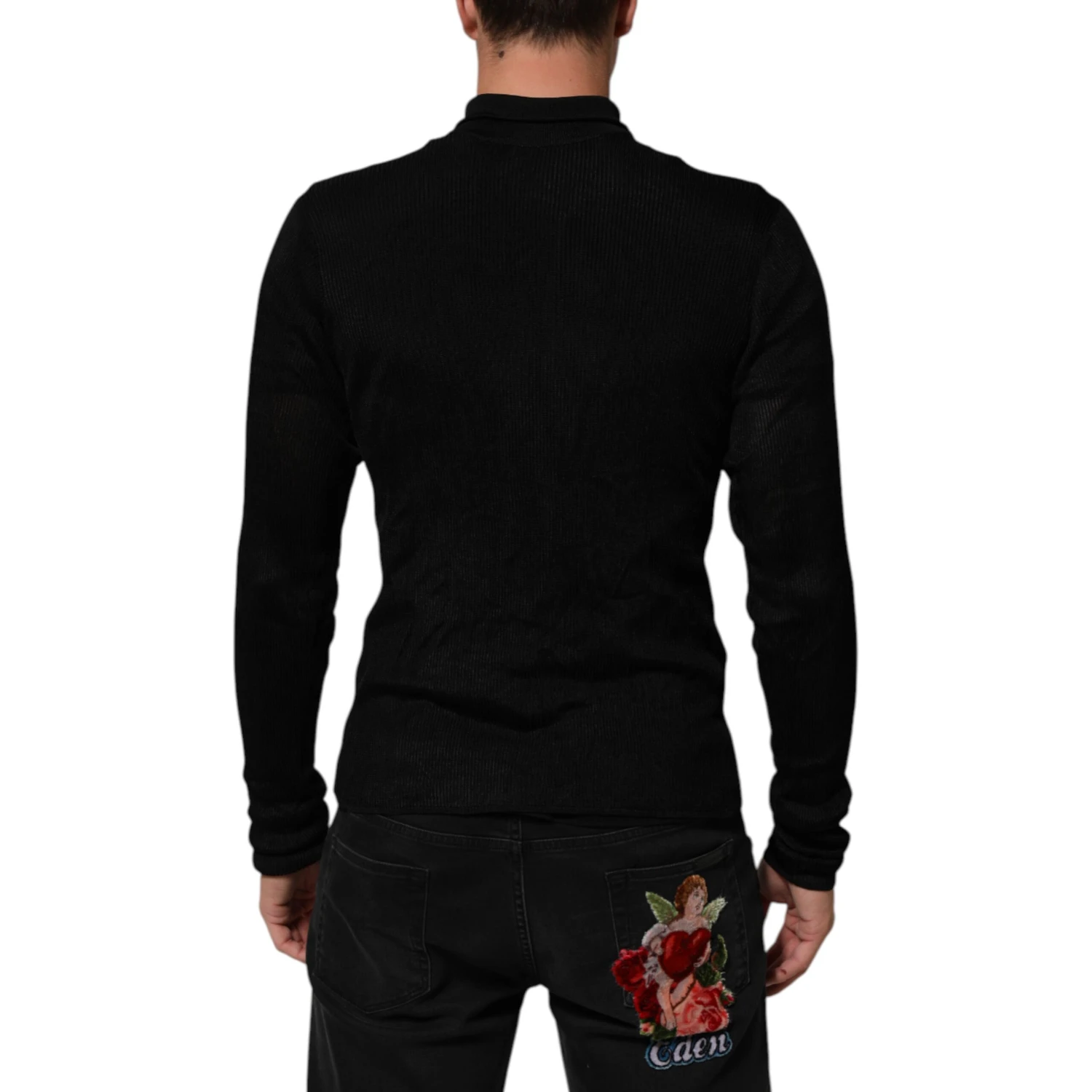 Black Viscose Turtle Neck Pullover Sweater