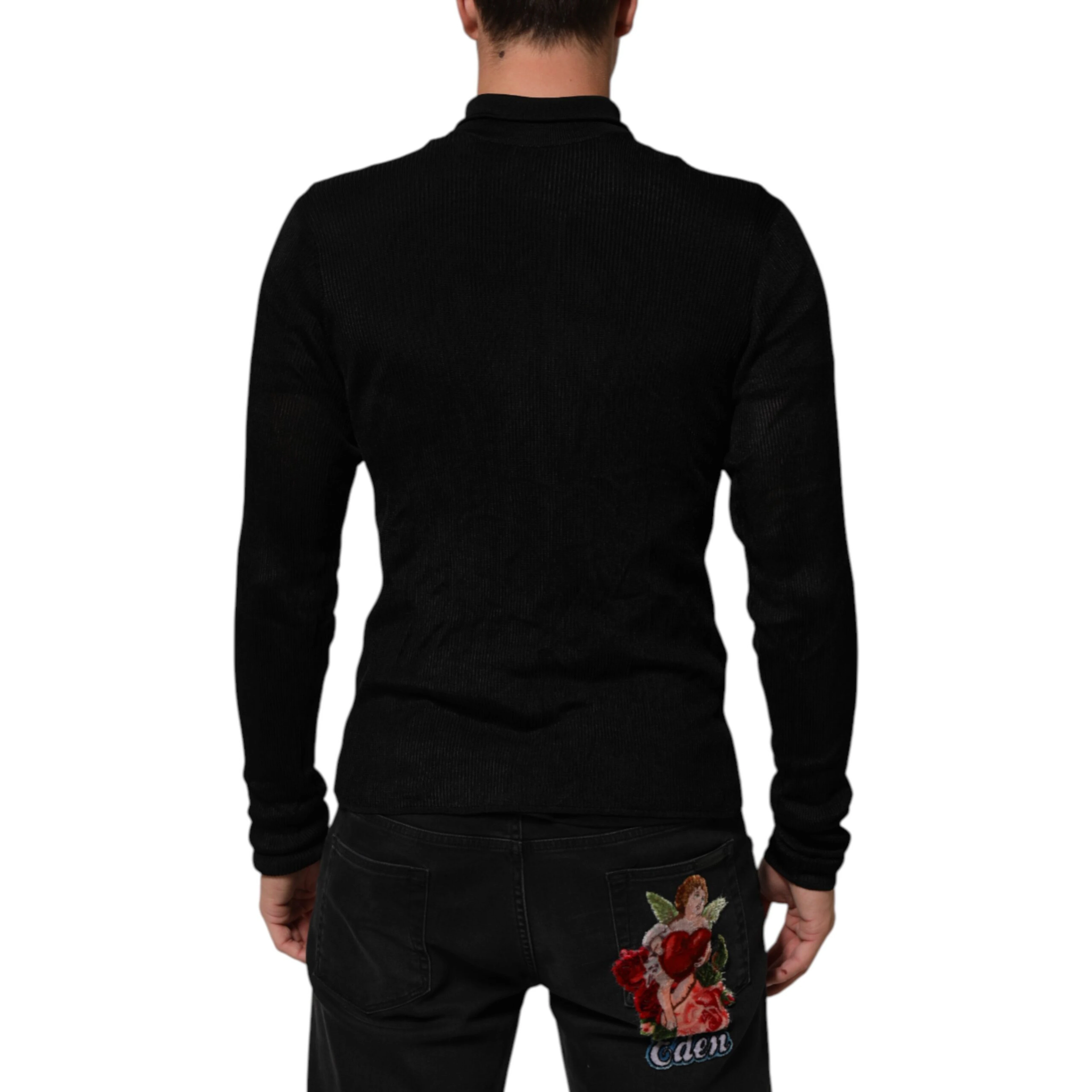 Black Viscose Turtle Neck Pullover Sweater
