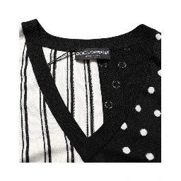 Black White Stripe Polka V-Neck Pullover Sweater
