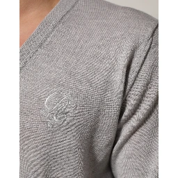 Gray Wool Knit Logo V-Neck Pullover Sweater
