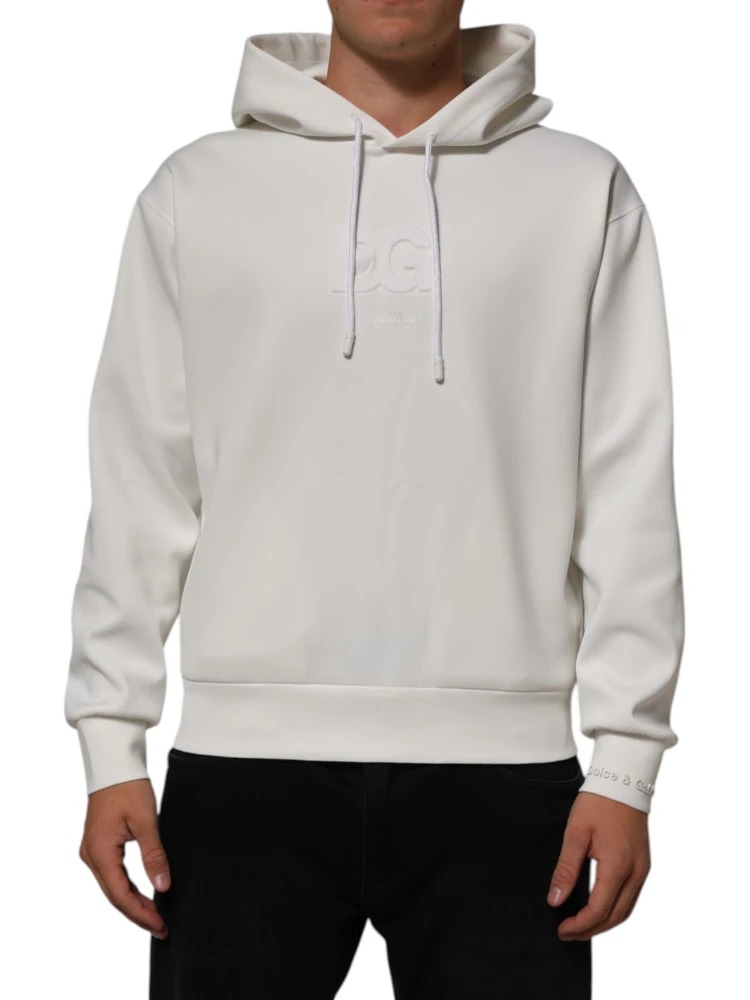 White Logo Hooded Men Sweatshirt  Sweater