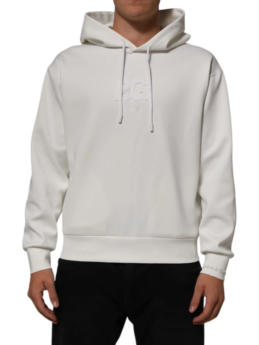 White Logo Hooded Men Sweatshirt  Sweater