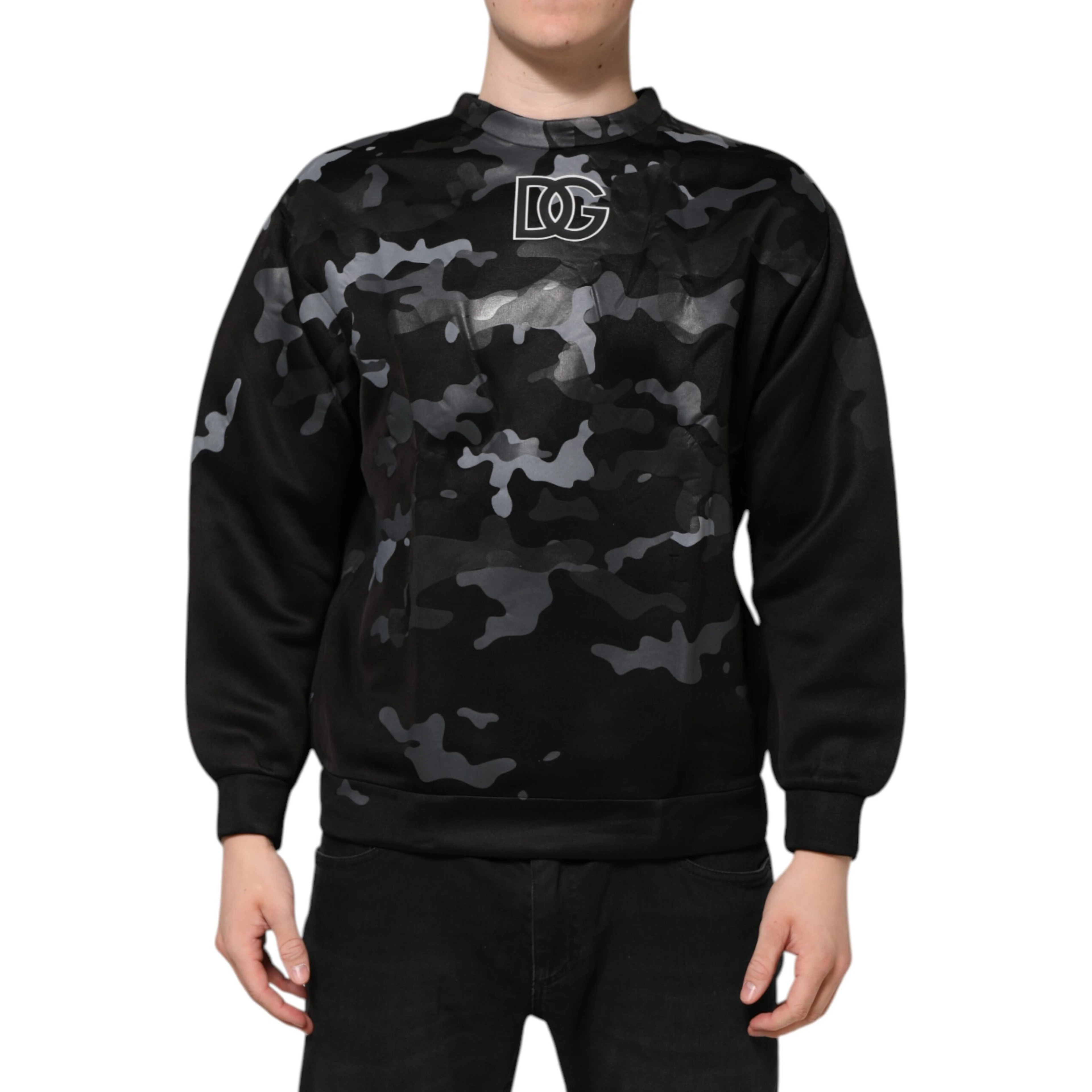 Black Camouflage Round Neck Sweatshirt Sweater