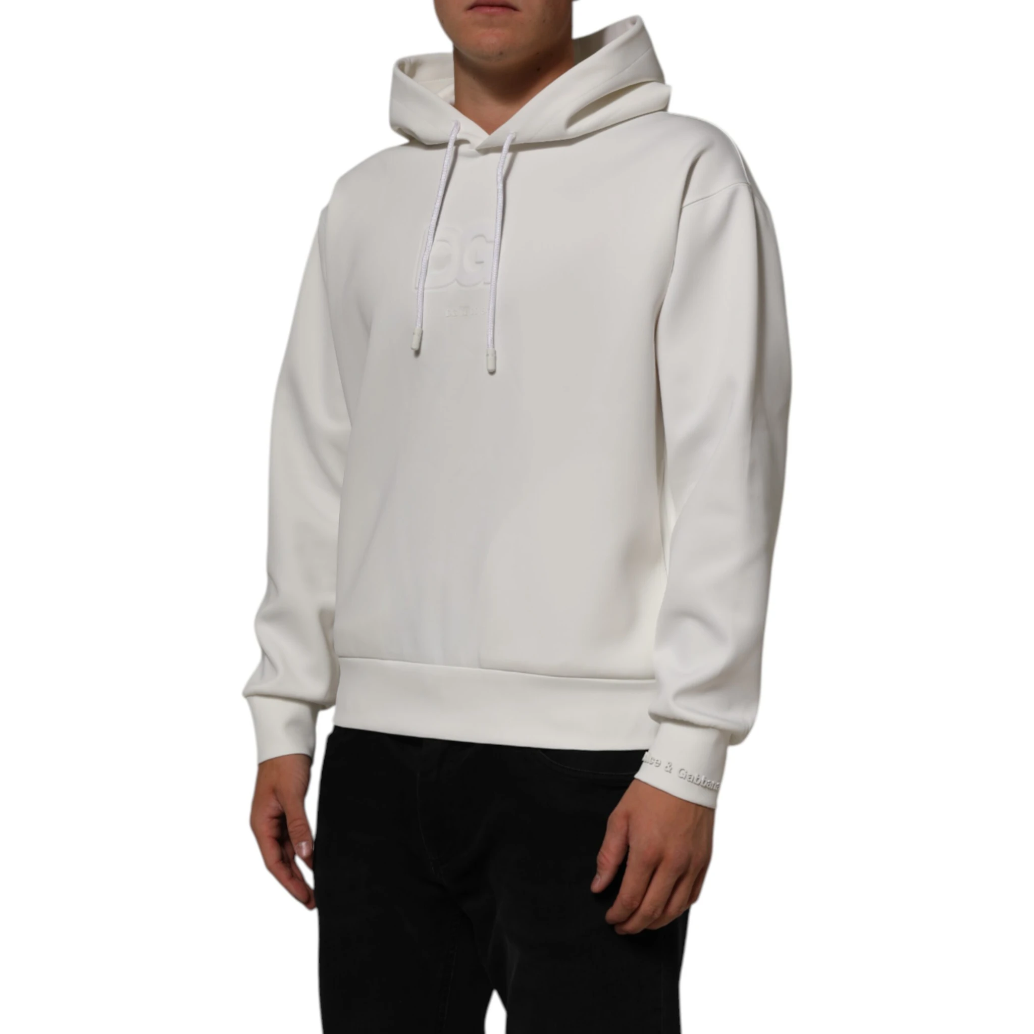 White Logo Hooded Men Sweatshirt  Sweater