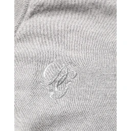 Gray Wool Knit Logo V-Neck Pullover Sweater