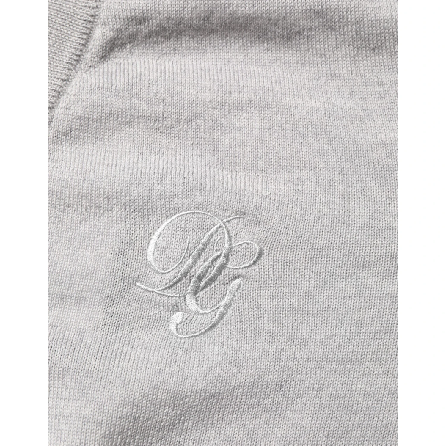 Gray Wool Knit Logo V-Neck Pullover Sweater