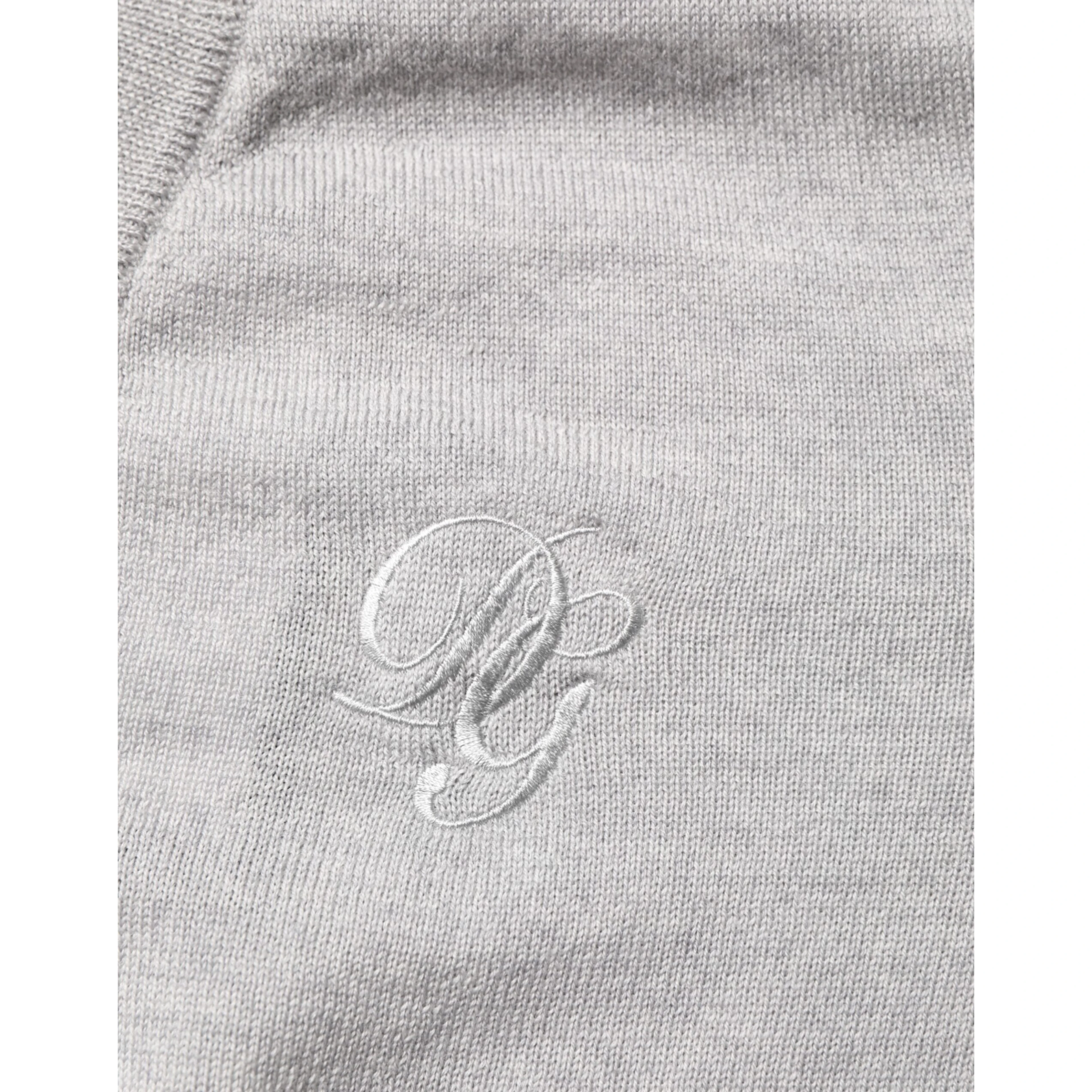 Gray Wool Knit Logo V-Neck Pullover Sweater