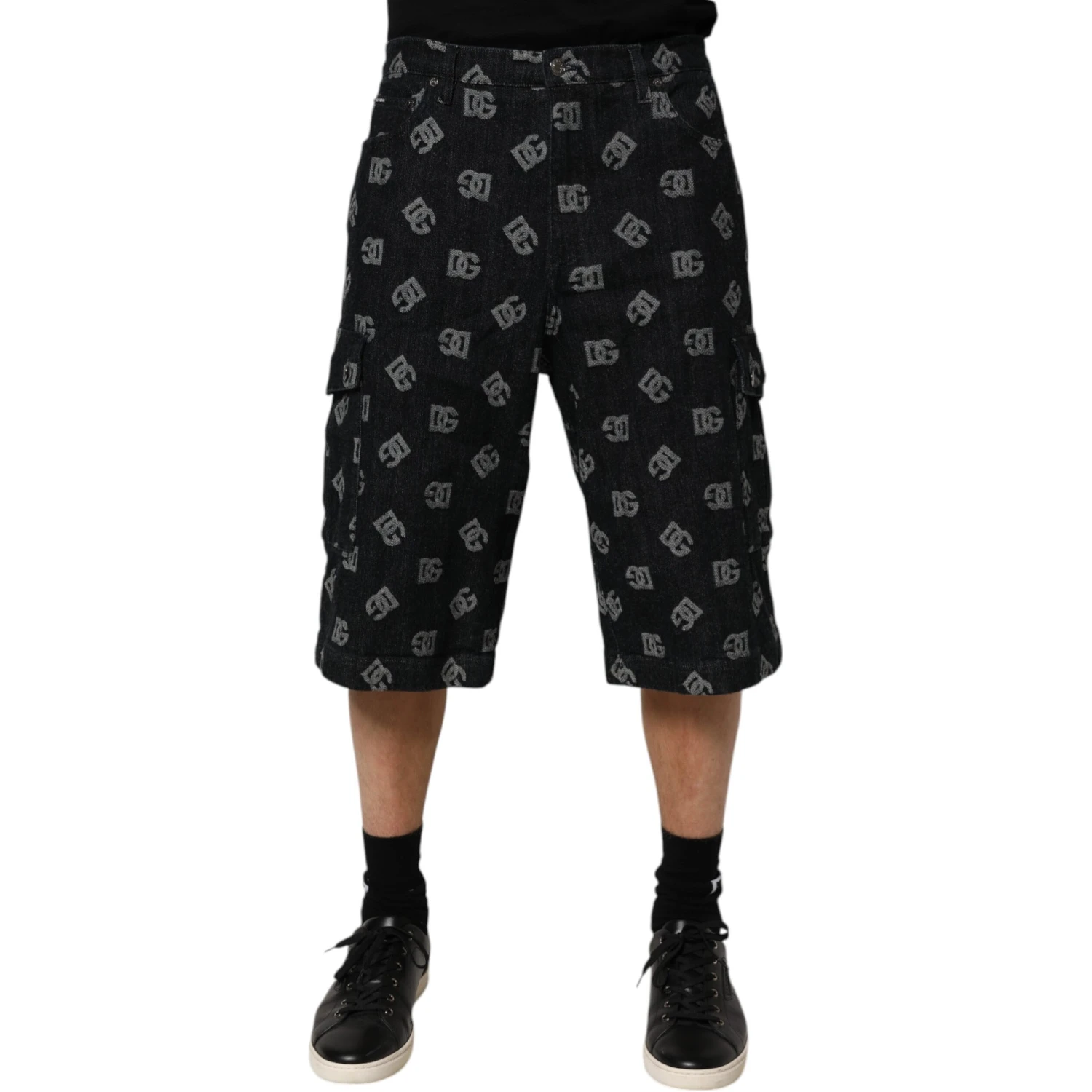 Black Monogram Denim Cargo Men Bermuda Short