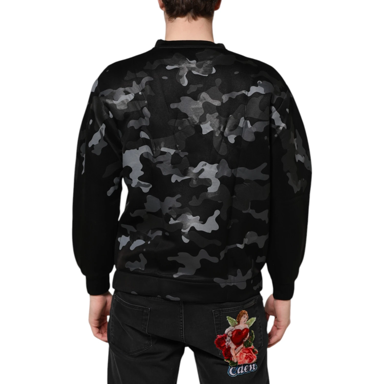 Black Camouflage Round Neck Sweatshirt Sweater