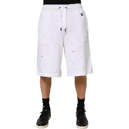 White Ripped Mid Waist Casual Bermuda Short