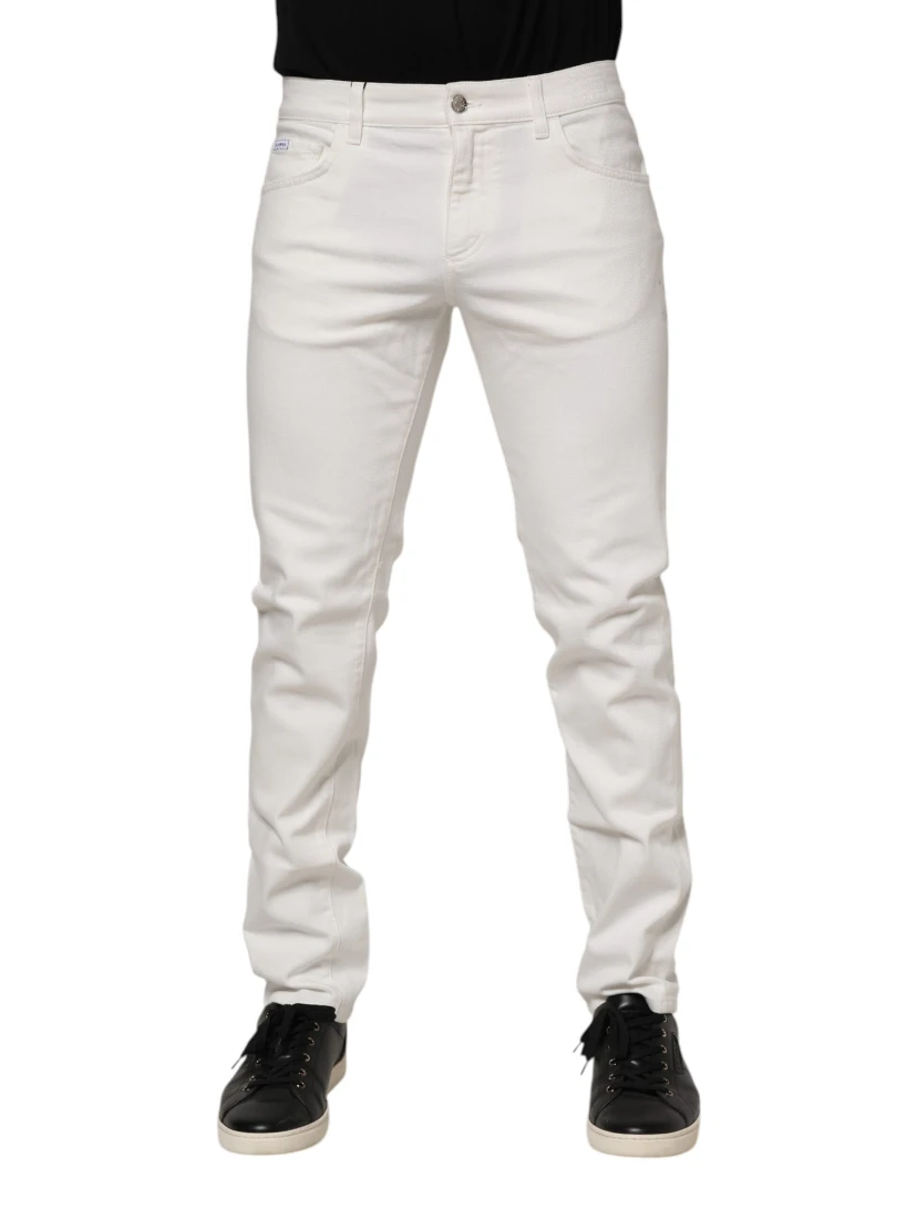 Off White Cotton Stretch Slim Fit Denim Jeans