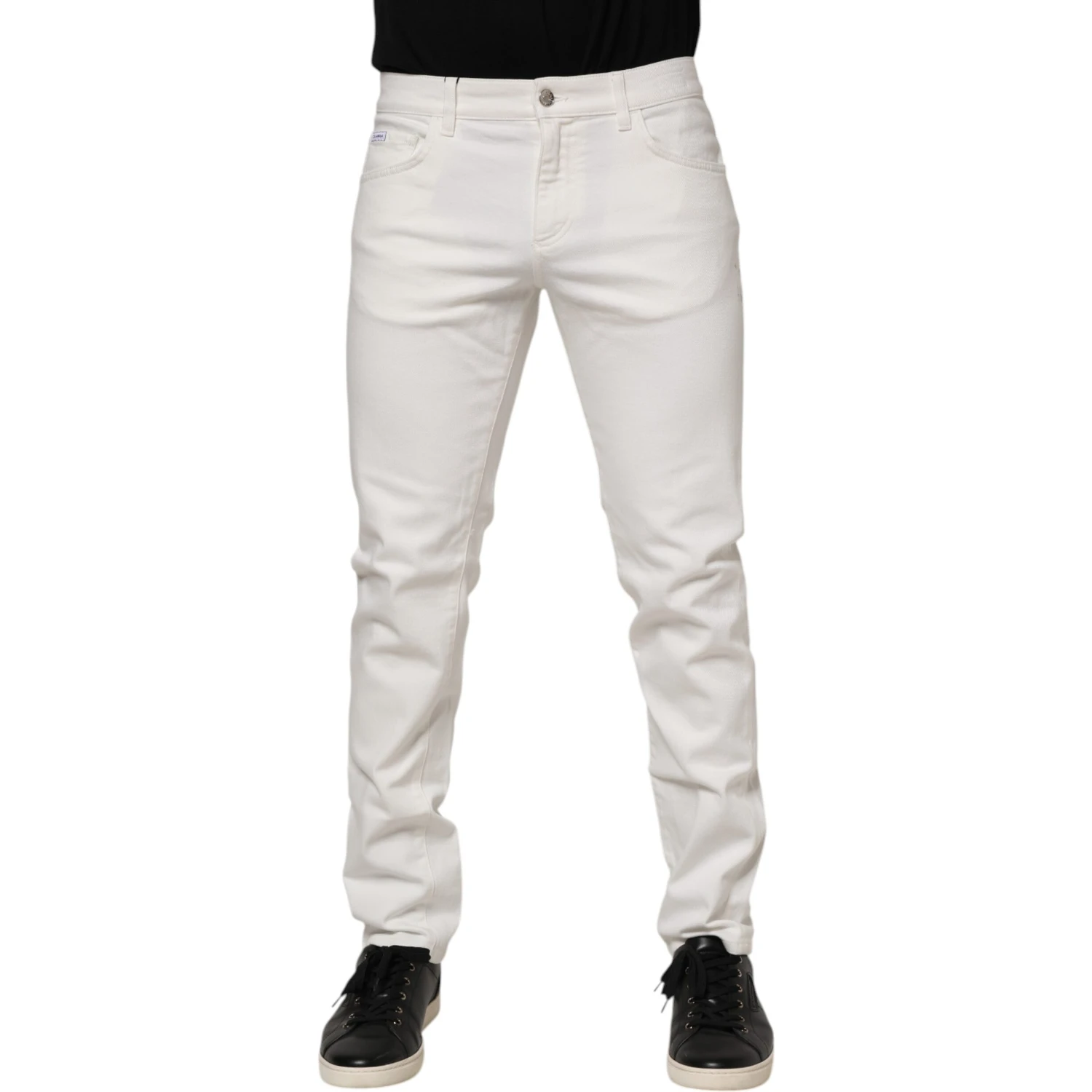 Off White Cotton Stretch Slim Fit Denim Jeans
