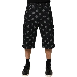 Black Monogram Denim Cargo Men Bermuda Short