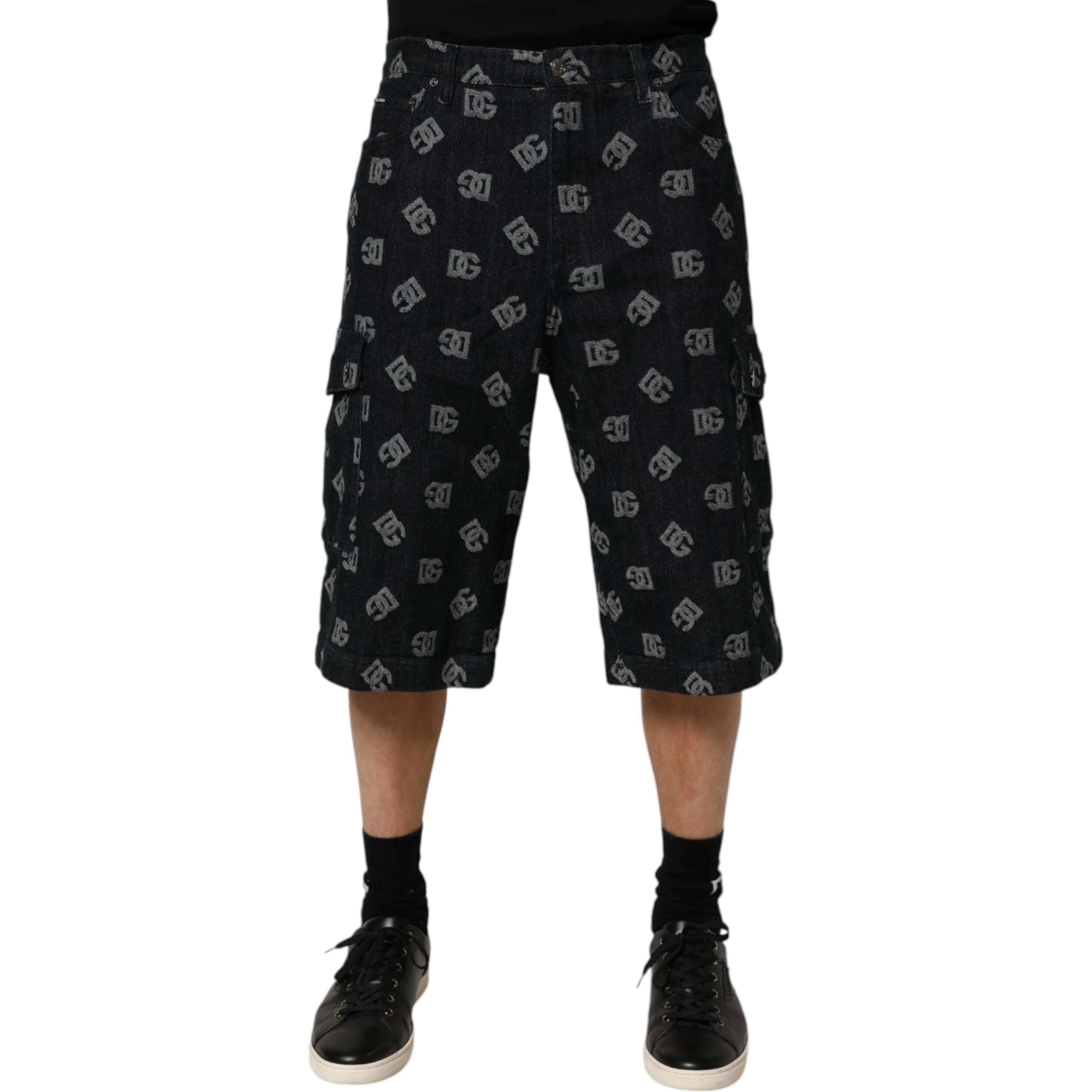 Black Monogram Denim Cargo Men Bermuda Short