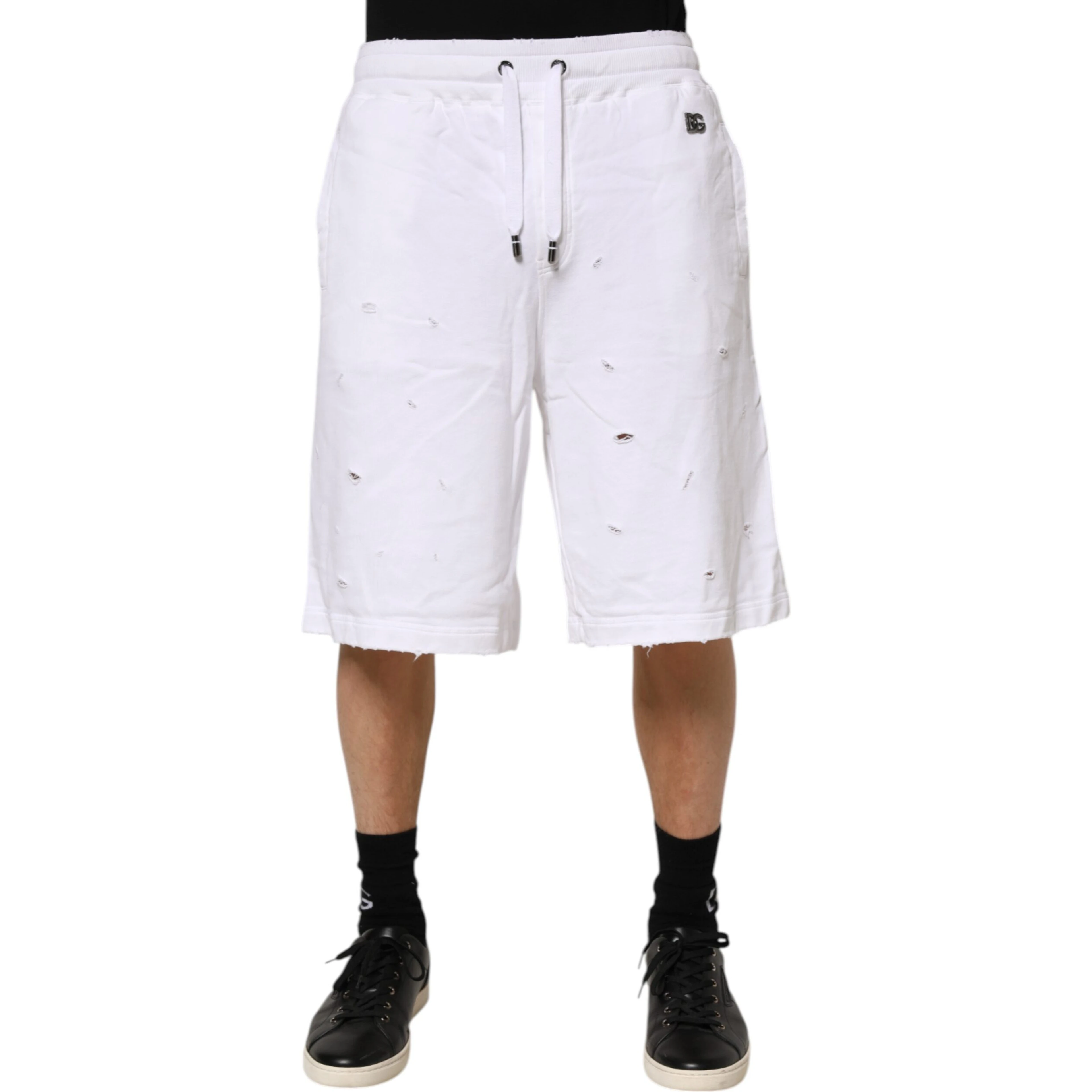 White Ripped Mid Waist Casual Bermuda Short