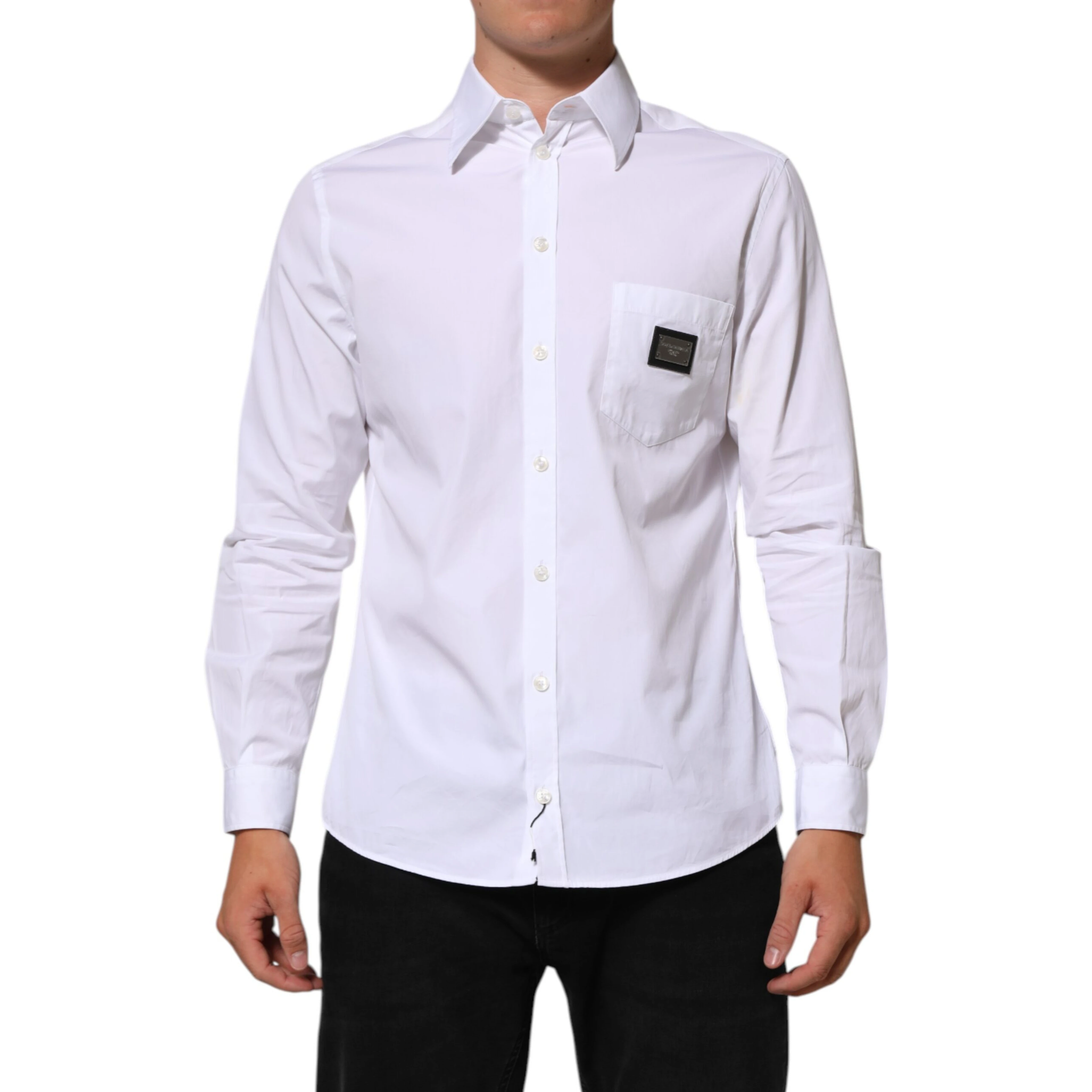 White Logo Plaque Collared Formal Dress  Shirt