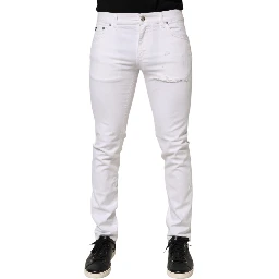 White Ripped Cotton Skinny Men Denim Jeans