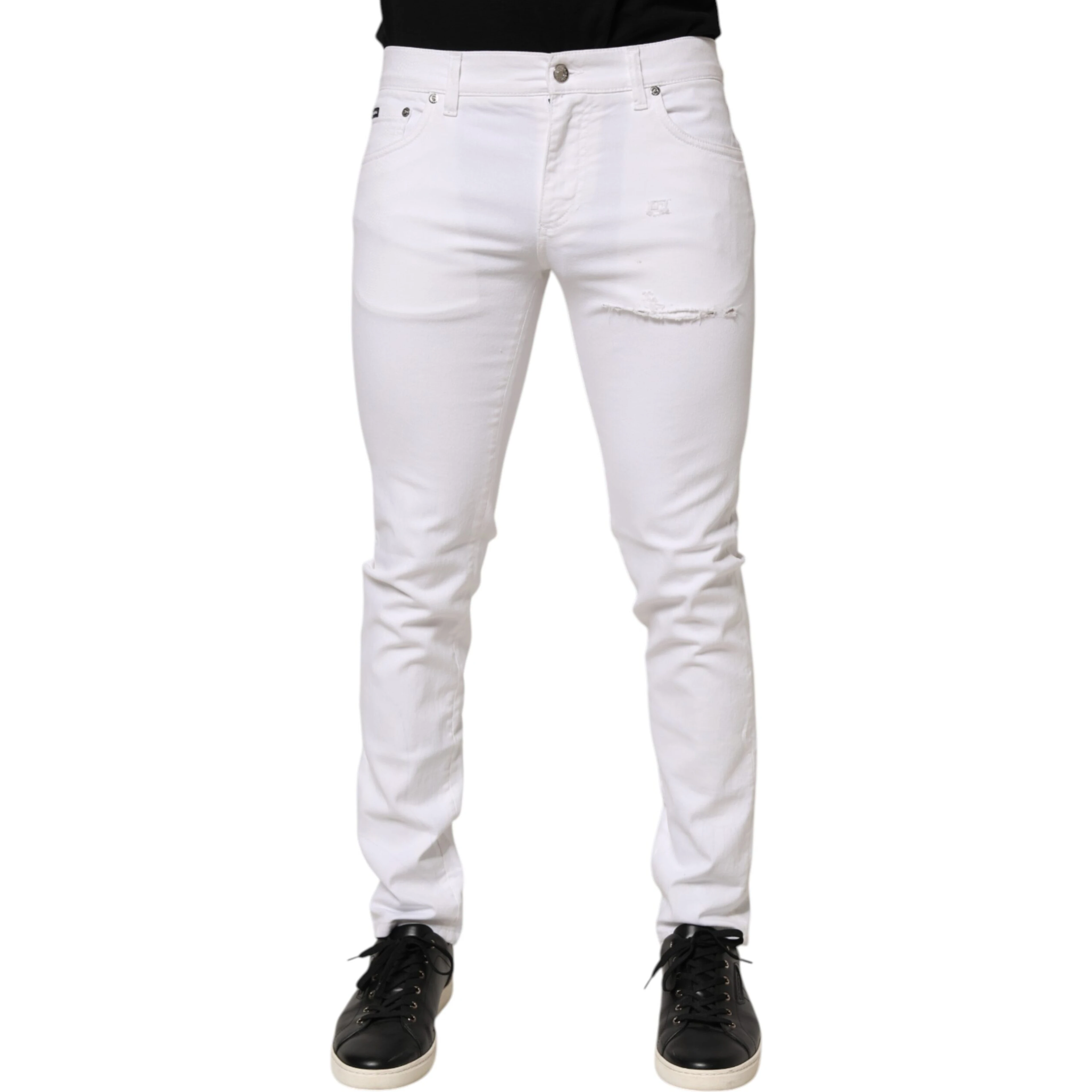 White Ripped Cotton Skinny Men Denim Jeans