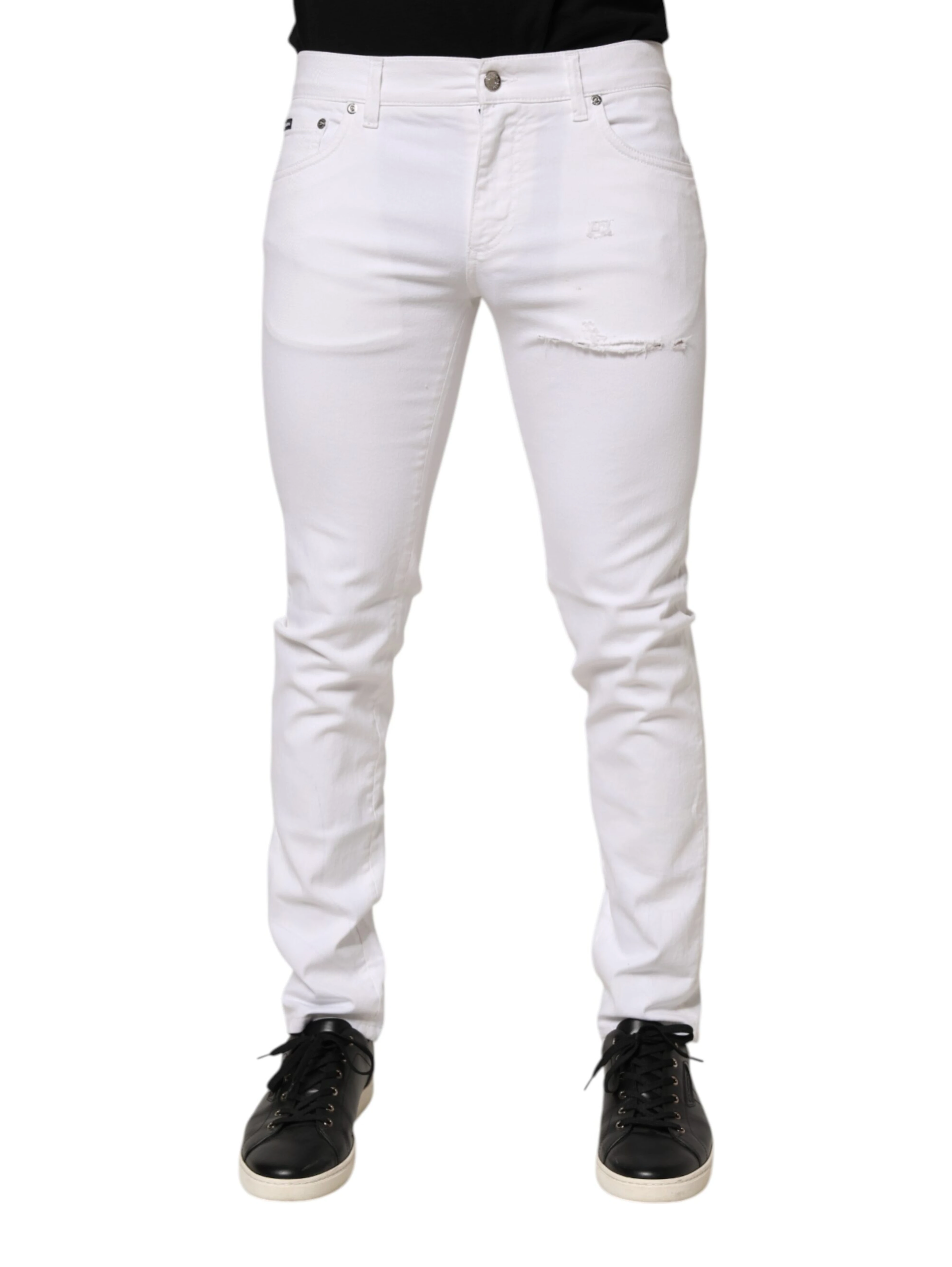 White Ripped Cotton Skinny Men Denim Jeans