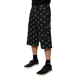 Black Monogram Denim Cargo Men Bermuda Short