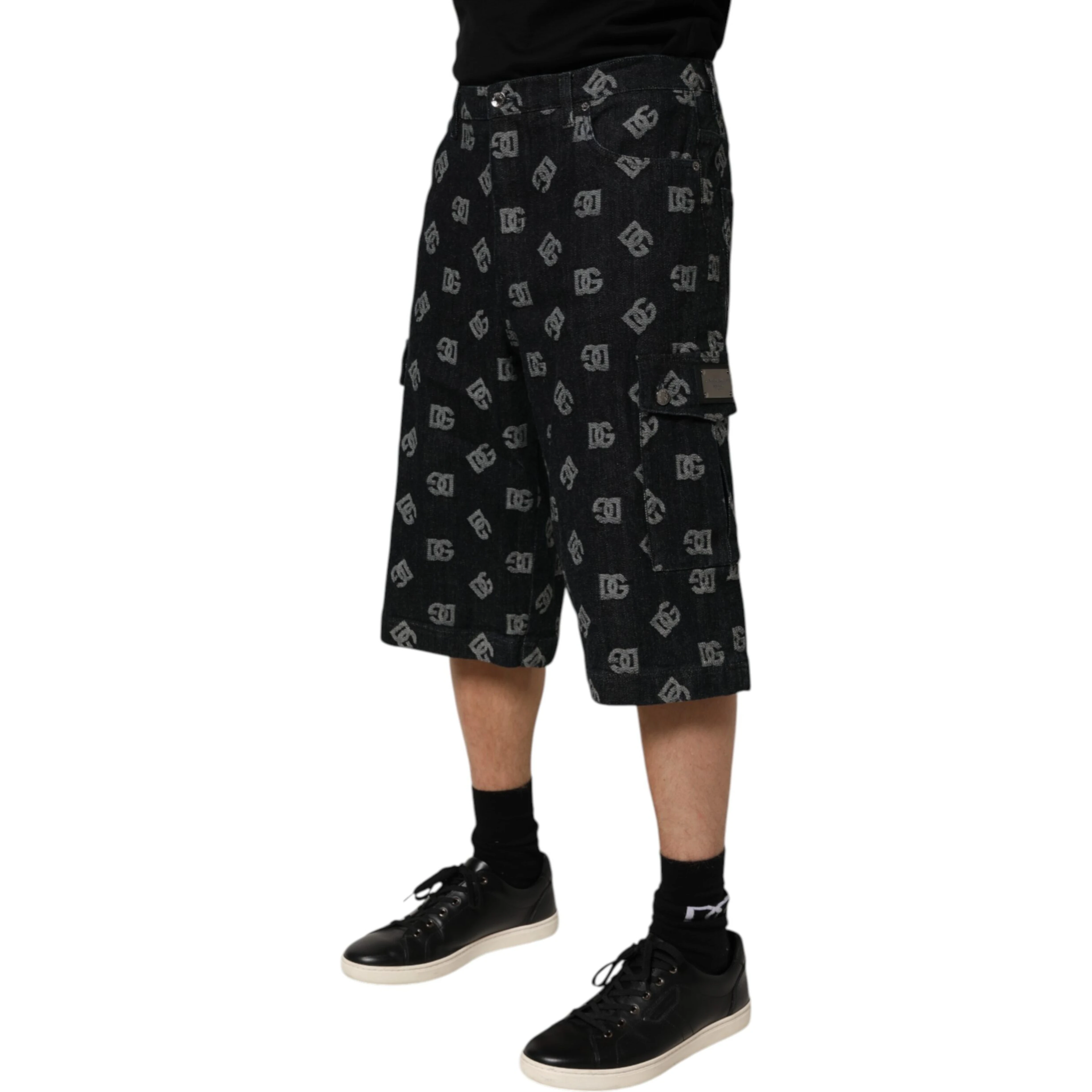 Black Monogram Denim Cargo Men Bermuda Short