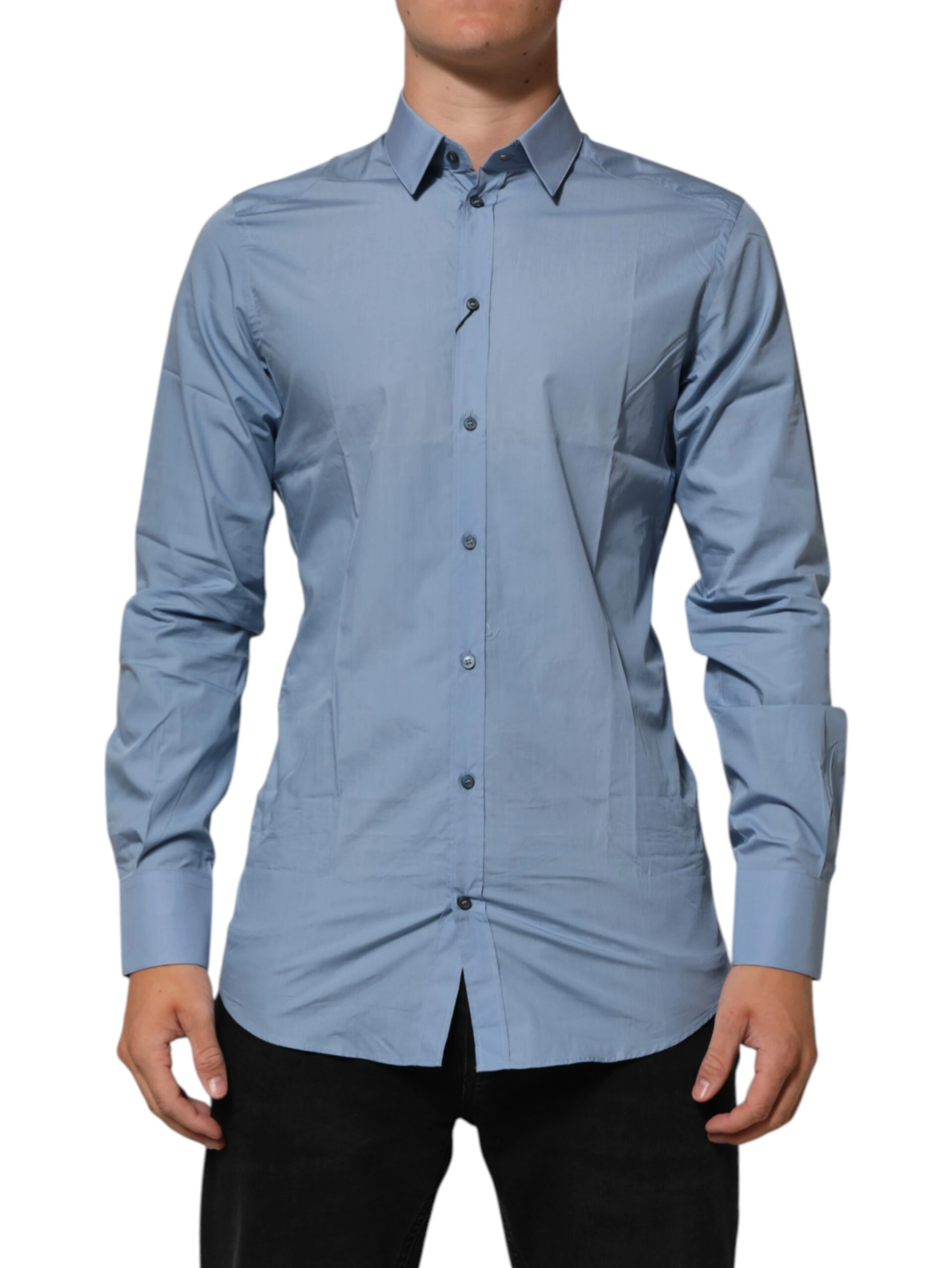 Blue Cotton Collared GOLD Formal Dress Shirt