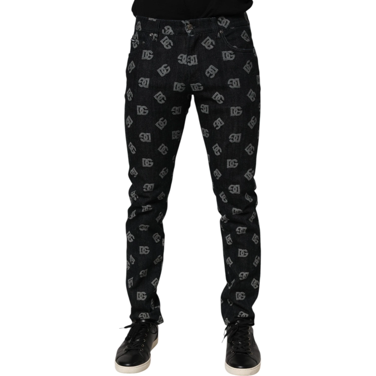 Black DG Monogram Cotton Skinny Denim Jeans