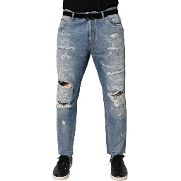Blue Distressed Ripped Denim Trouser Jeans