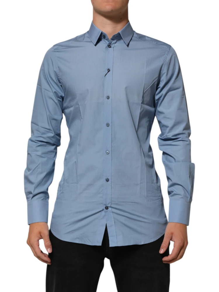 Blue Cotton Collared GOLD Formal Dress Shirt