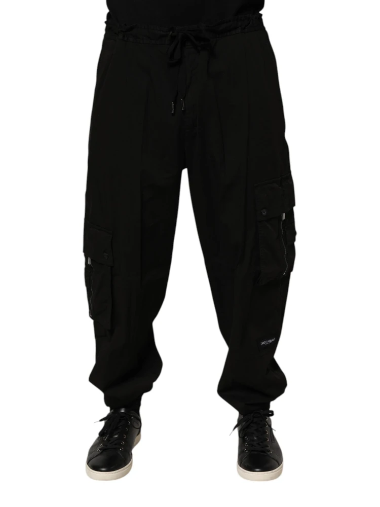 Black Cotton Cargo Jogger Sweatpants Pants