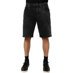 Black Cotton Mid Waist Denim Men Bermuda Short