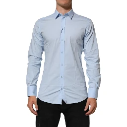 Light Blue Cotton GOLD Formal Men Dress Shirt