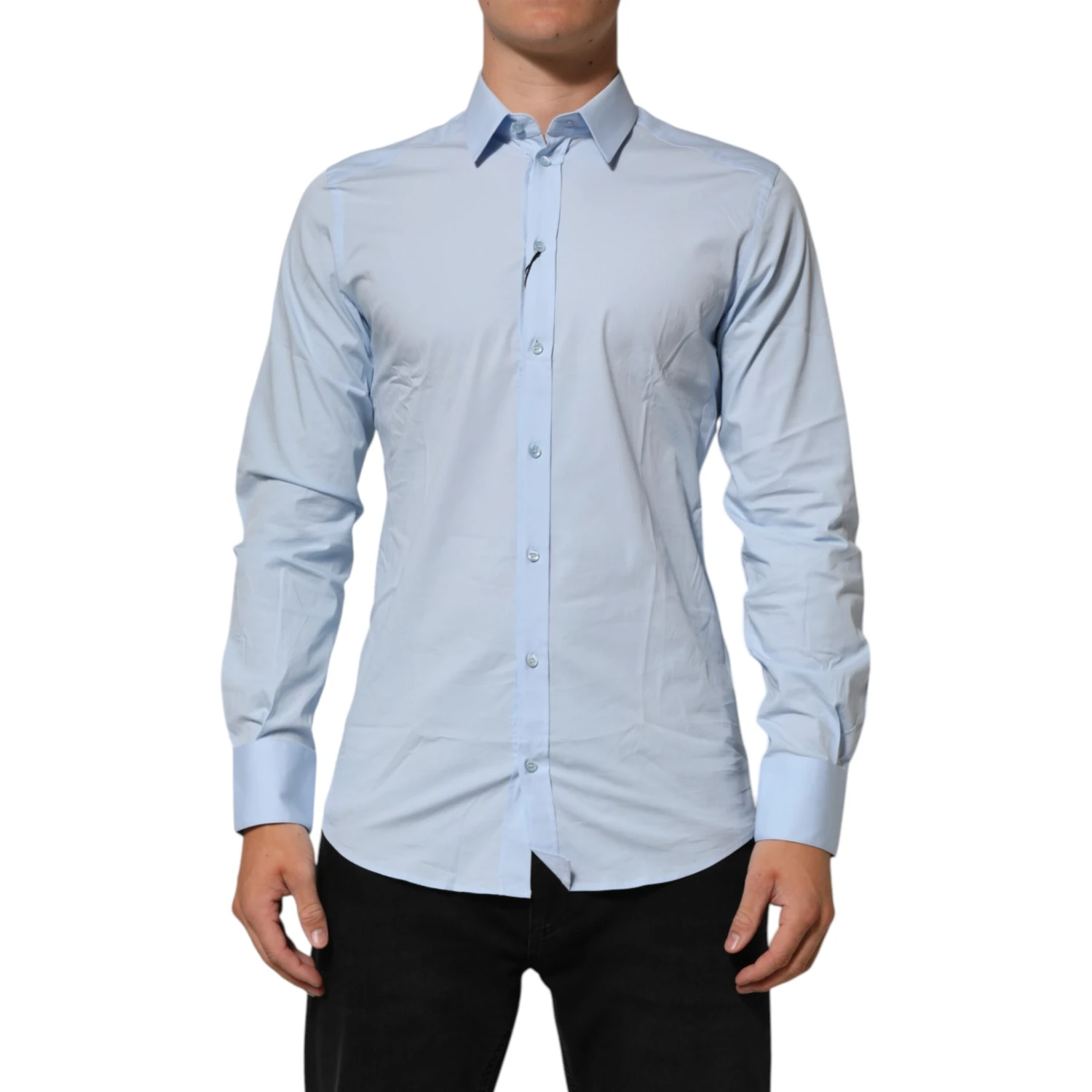 Light Blue Cotton GOLD Formal Men Dress Shirt