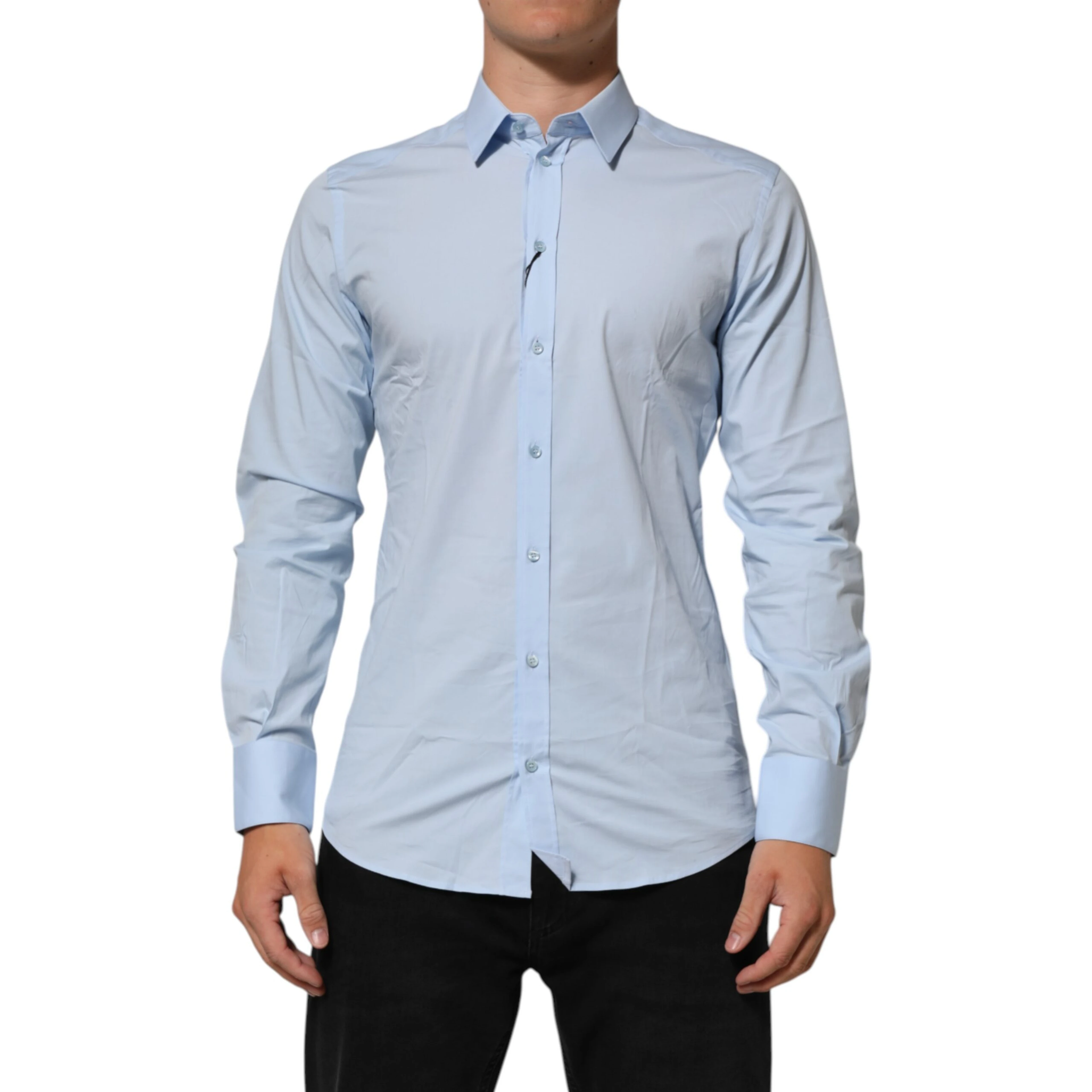 Light Blue Cotton GOLD Formal Men Dress Shirt