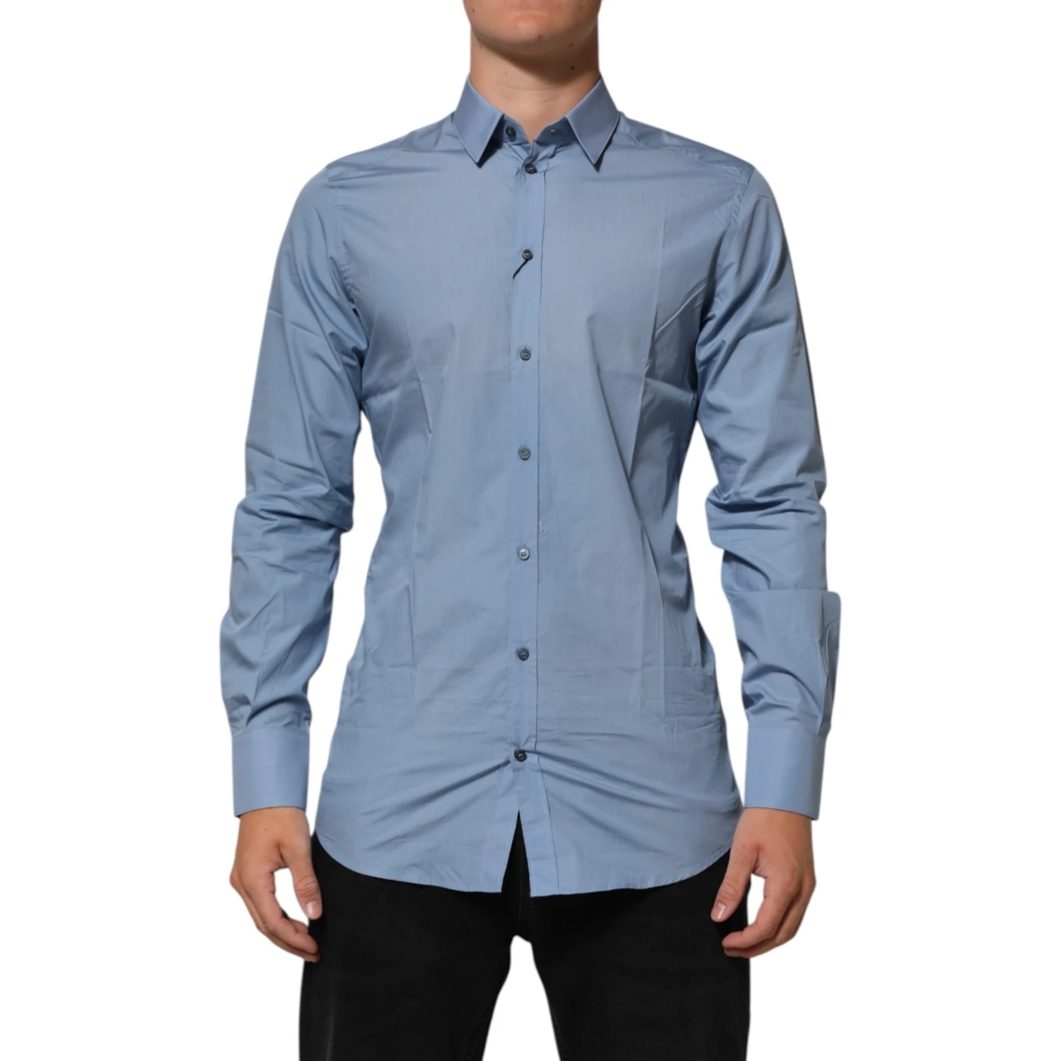 Blue Cotton Collared GOLD Formal Dress  Shirt