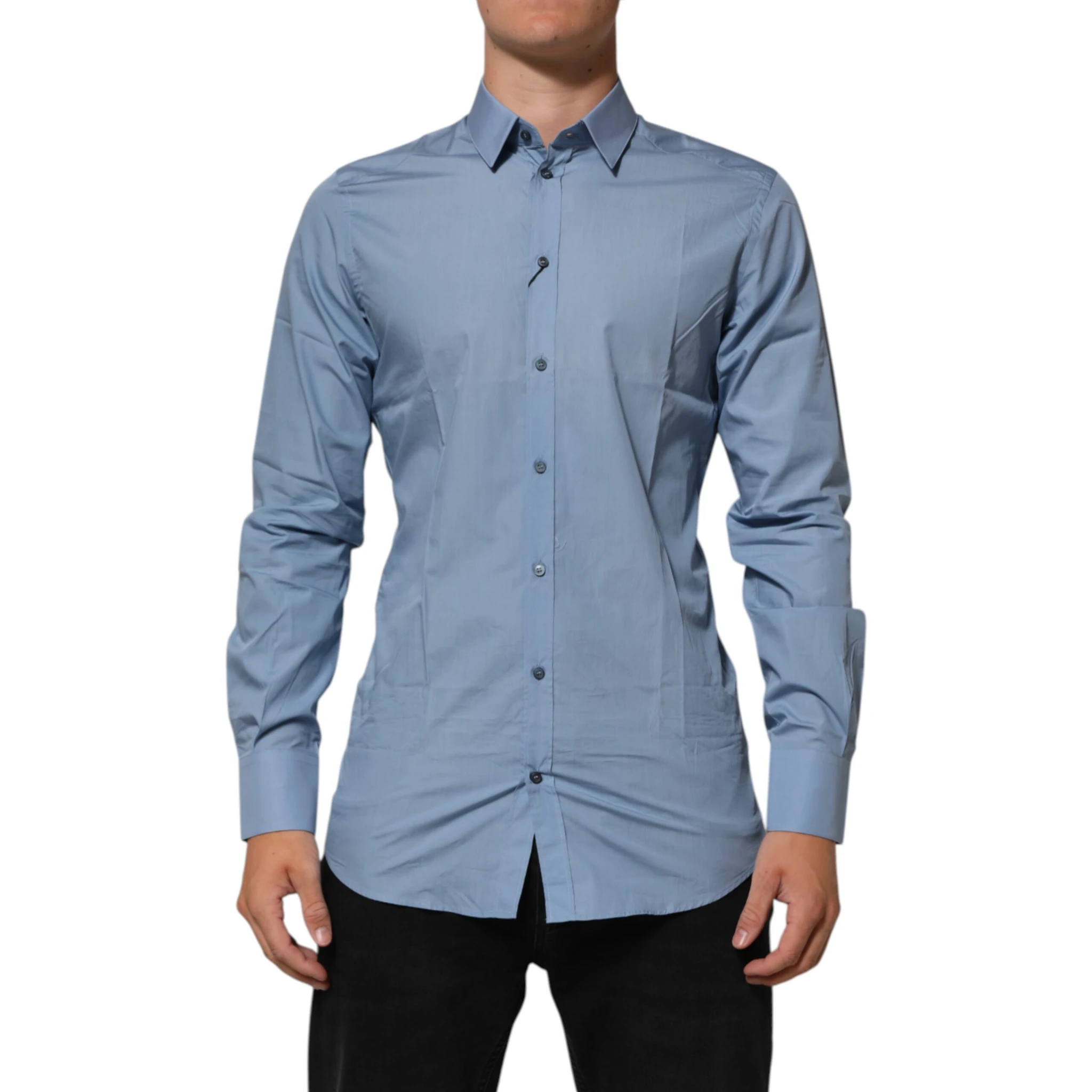 Blue Cotton Collared GOLD Formal Dress  Shirt