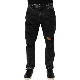 Black Washed Ripped Loose Cotton Denim Jeans
