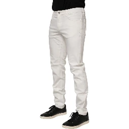 Off White Cotton Stretch Slim Fit Denim Jeans