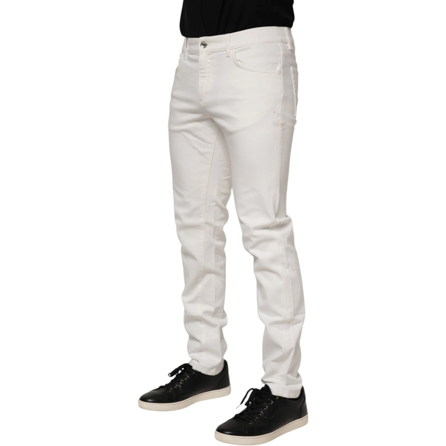 Off White Cotton Stretch Slim Fit Denim Jeans