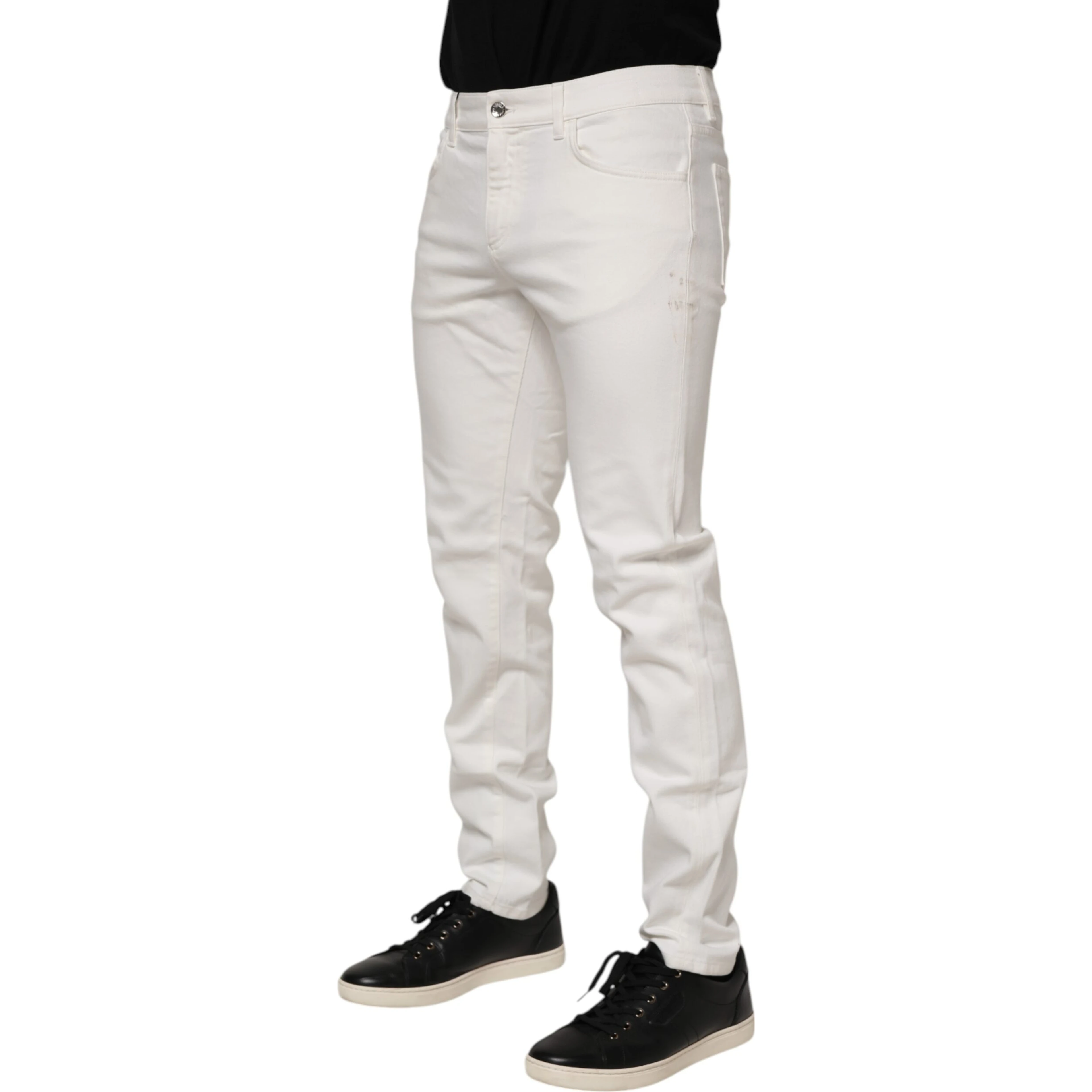 Off White Cotton Stretch Slim Fit Denim Jeans