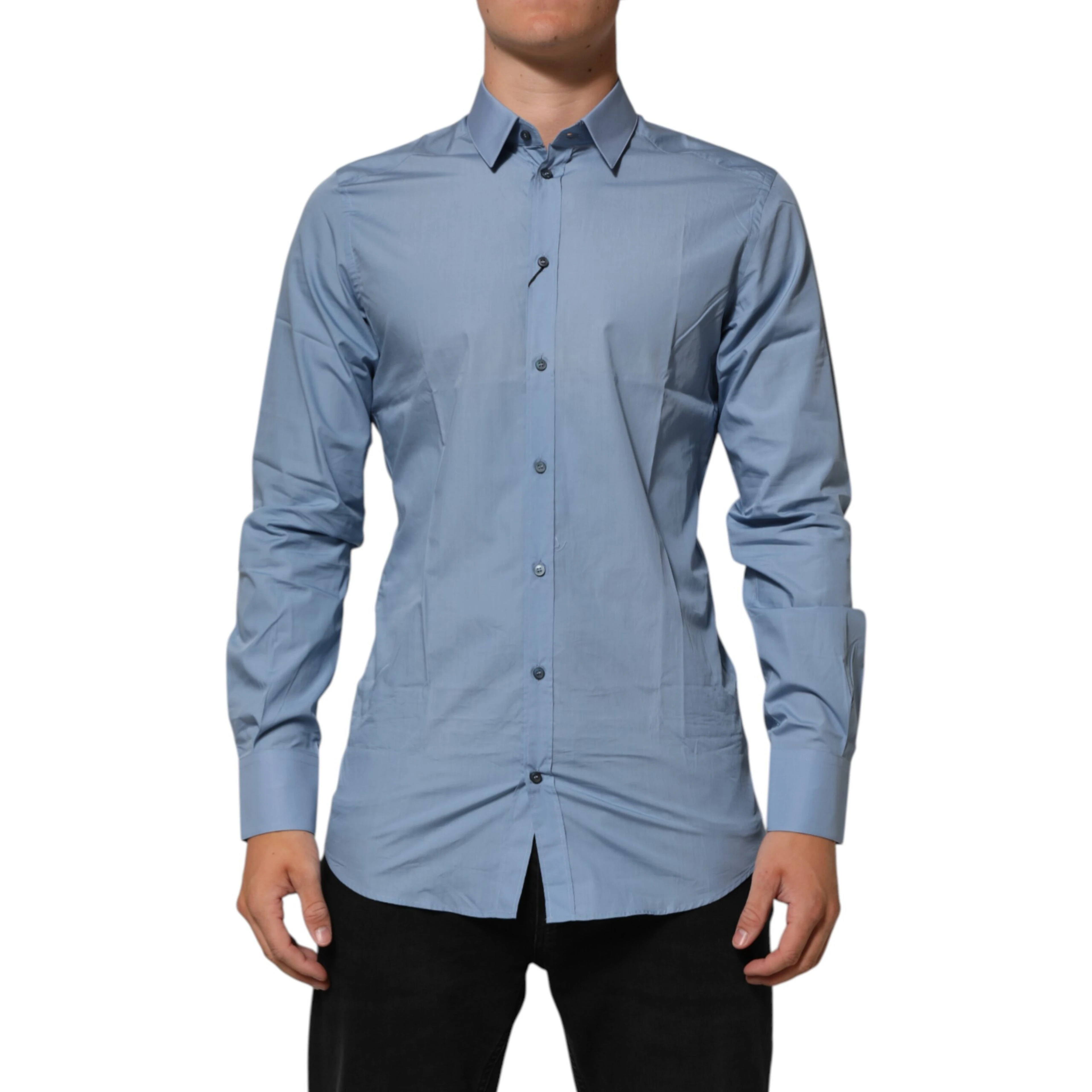 Blue Cotton Collared GOLD Formal Dress Shirt